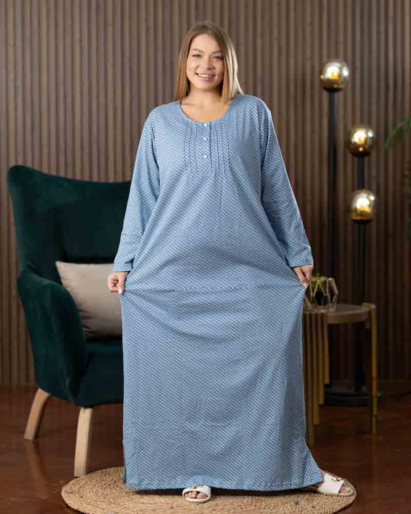 عباية بيت طويلة بكم كامل، خلفية سماوية بنقط بيضاء دقيقة، منظر أمامي كامل Main image