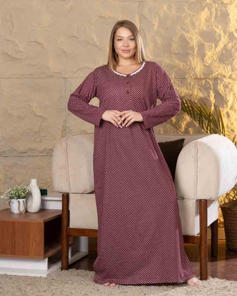 عباية بيت طويلة بكم كامل، خلفية نبيتي بنقط صغيرة فاتحة، منظر أمامي كامل Main image
